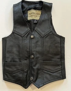 Vintage Tennessee Leather Black Biker Vest Youth Small - Picture 1 of 5