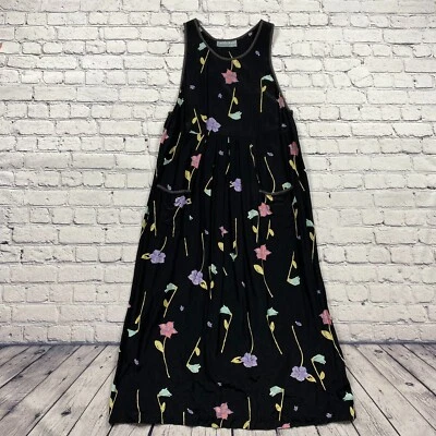 Vestido Carol Anderson Califonia para mujer M? Maxi Camiseta sin mangas negra floral estilo años 80 Mumu Foto 1 de 4
