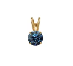 14K Gold GRA Certified D-VVS1 Round Blue Moissanite Pendant - Picture 1 of 7
