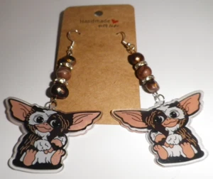 Gizmo Earrings Gemstone Handmade USA Sterling Silver Plated Gremlins Mogwai - Picture 1 of 3