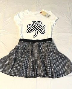 Irish Dress Up Silver Micro Dot Skirt, Shamrock Knot Tee Size M 7-8 (See Notes) - Picture 1 of 9