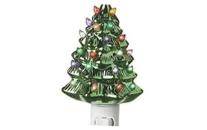 Vintage Metallic Green Christmas Tree Night Light 5.75 Inch - Picture 1 of 2