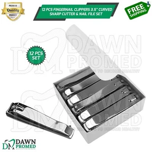 12 Pcs Professional Fingernail Clippers 3.5" Curved Sharp Cutter & Nail File Set - Picture 1 of 8