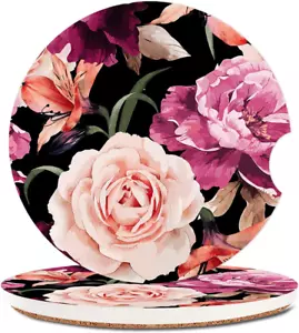 Black Rose Absorbent Cup Holders Car Coasters,Ceramic Stone Drinks Coaster Set f - Picture 1 of 12