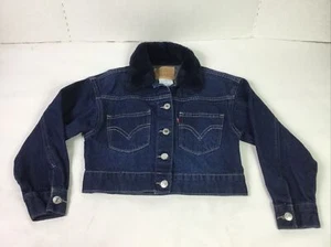 Levi Jacket Child Size SP Blue Denim Collar Blue faux fur Button Kids Chest 30 - Picture 1 of 10
