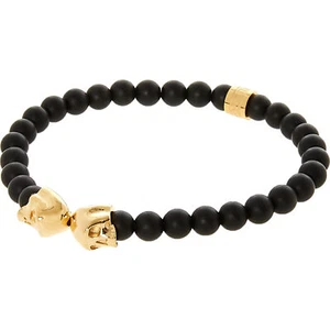 NORTHSKULL LONDON Black Onyx & Gold Tone Medius Twin Skull Bracelet - Picture 1 of 2