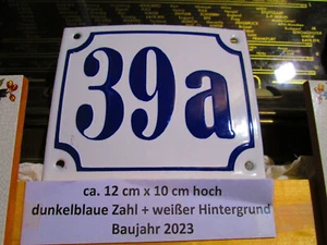 Hausnummer 39a dunkel-blau Zahl weißem Hintergrund 12cmx10cm Die Echte Emaille - Picture 1 of 24