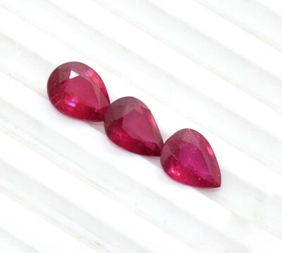 Natural Ruby Pear Cut 9x7 mm Lot 03 Pcs 4.86 CTS Faceted Loose Gemstones GF - Image 1 of 4