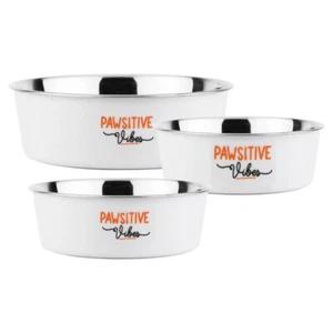 Nobby Dog Bowl Pawsitive Vibes White, Various Sizes, NEW - Picture 1 of 2