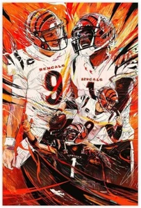 NEW Joe Burrow Ja'Marr Chase Football Canvas Posters Wall Art Decor Print 12x8in - Picture 1 of 3