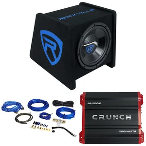 Rockville RV10P subwoofer auto 10" 500w + sub box ventilato + amplificatore crunch + kit amplificatore - Foto 1 di 12