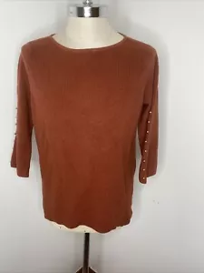 Maglione da donna Chico's 3 XL arancione ruggine bruciato manica a 3/4 perline dorate Dolman - Foto 1 di 8
