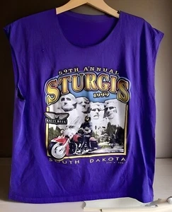 Vintage 1999 Sturgis Women’s Sleeveless Purple T-shirt Mt. Rushmore Motorcycle - Picture 1 of 6