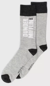 NEW The Office DUNDER MIFFLIN Crew Socks 1 Pair Gray/Light Gray NEW - Picture 1 of 5