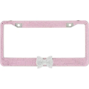 2 Pcs Bling Car License Plate Frame Glitter Crystal Rhinestonew/Bow Tie - Picture 1 of 37