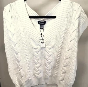 EXPRESS Damen Grobstrick Pullover - Weiß V-Ausschnitt - Bild 1 von 3