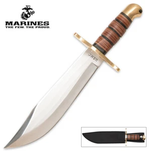 United Cutlery USMC 14" Jungle Bowie Knife w/Leather Sheath Stainless Blade Hunt - Picture 1 of 1