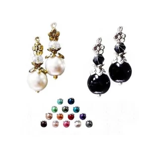 Earrings, Pearl and crystal petite drop, choose color and clip on or pierced - Picture 1 of 17
