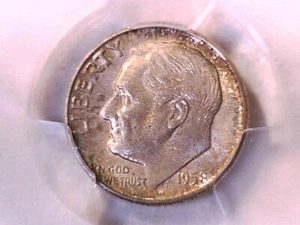 1958 D Roosevelt Dime PCGS MS 66 FB 40214138 Toned - Picture 1 of 5