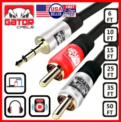 3.5mm AUX to 2 RCA Stereo Cable Y Splitter Audio Male Cord Adapter Plug - Image 1 of 4