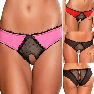 Womens Open Crotchless Panties Briefs Knickers Lingerie G-String Thong Underwear - Picture 1 of 14