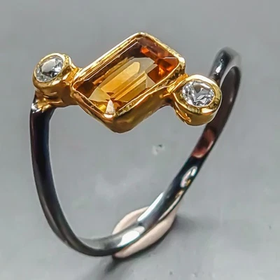 Anillo de piedras preciosas anillo citrino natural plata de ley 925 talla 7/R446690 Foto 1 de 4