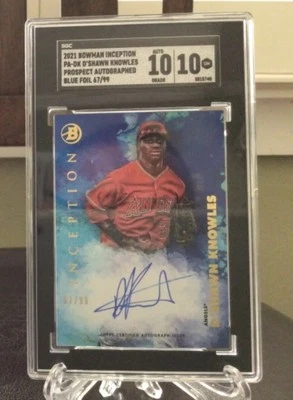 2020 Bowman Inception Prospect Autographed Blue Foil 67/99 D'Shawn Knowles - Image 1 of 3