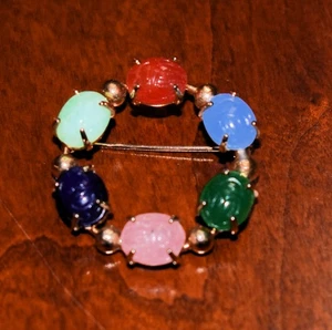 Vintage Gold Tone Scarab Circle Pin - Picture 1 of 3