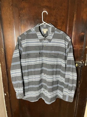 Duluth Trading Shirt Mens XXL (2XL) Striped Gray/ Blue Heavy Flannel - Image 1 of 4