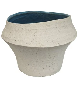 Maceta grande hecha a mano de cerámica blanca y azul esmaltada maceta artesanal esmeralda - Imagen 1 de 10