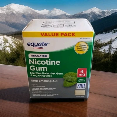 Goma Polacrilex de nicotina sin recubrimiento Equate sabor menta 4 mg 200 piezas Ex 12/26 Foto 1 de 4