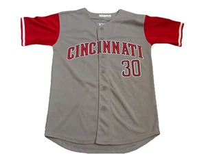 Maglia Majestic Ken Griffey Jr. Cincinnati Reds cucita grigio rosso maniche med - Foto 1 di 12