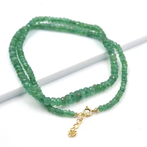 AA+ Faceted Zambian Emerald Beaded Necklace: Natural Green Gemstone Jewelry - Picture 1 of 7