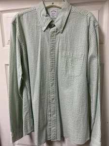 women’s brooks brothers blouse size large seersucker mint green regent fit  - Picture 1 of 5