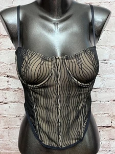 Tic Toc Reißverschluss gestreift Korsett Bustier Top Damen groß schwarz beige gefüttert - Bild 1 von 9
