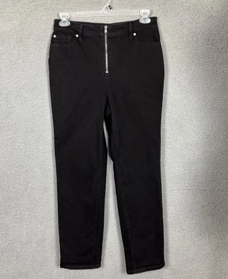 Pantalones de mezclilla para mujer INC de pierna recta tiro alto cremallera frontal negros talla 12/31 nuevos sin etiquetas Foto 1 de 4