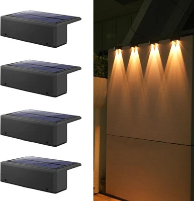 4 Pack Solar Deck Lights Outdoor Solar Fence Lights,Warm White Solar Wall Lights - Image 1 of 4