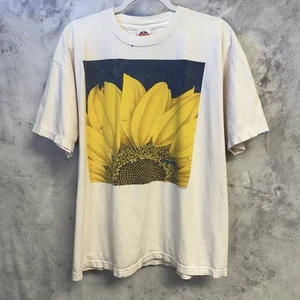 Vintage 90s Sun Flower T Shirt Mens XL 23x26.5 White Short Sleeve Nature - Picture 1 of 16
