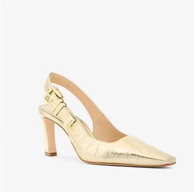 Zapatos de salón Michael Kors Darrington Slingback cuero dorado agrietado 5 NUEVO Foto 1 de 4