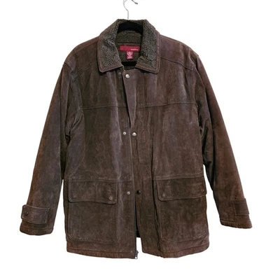 Merona Men's Brown Genuine Suede Leather Jacket Sherpa Lined Winter Coat - Image 1 of 4