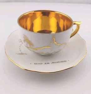 Rio de Janeiro Demitasse Tasse & Untertasse 24 K Gold innen und Rand Vintage 3 Oz - Bild 1 von 7
