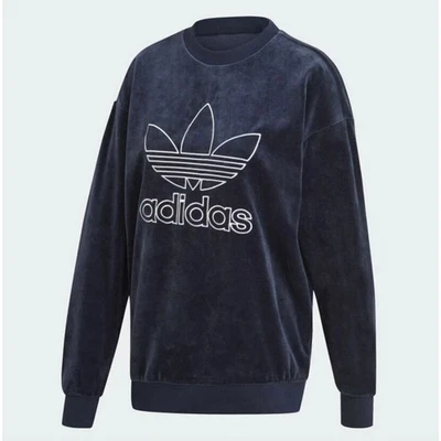 Sudadera Adidas Trefoil Velour para mujer pequeña azul marino/blanco usada en excelente estado Foto 1 de 4