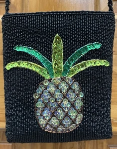 Schwarz Abend formell Pailletten Ananas Perlen Crossover oder Schultertasche Handtasche Tasche - Bild 1 von 4