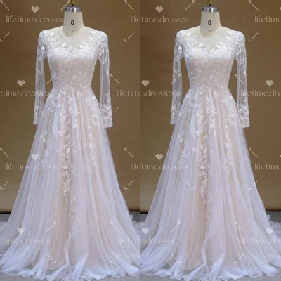 Champagne Wedding Dresses Lace up Beach Boho New Tulle Elegant Bridal Gowns - Image 1 of 4