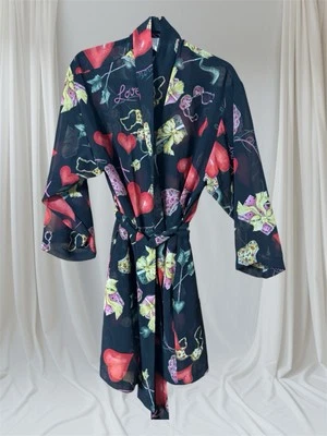 Roupão de lingerie vintage SAKS FIVE AVE X Natori II Petite S/M novidade coração amor - Imagem 1 de 4