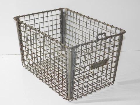 Vtg Metal Industrial Modern Gym Locker Storage Wire Basket Box Mail Magazine Bin Cover