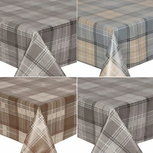Tartan Tweed Woven Plaid Check Wipe Clean PVC Tablecloth Table Cover Vinyl - Picture 1 of 7