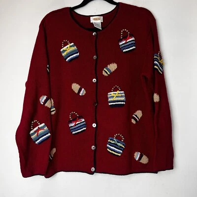 Talbots Sweater Cardigan Women Large Holiday Linen Blend Knit Button Long Sleeve - Image 1 of 4