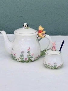 Vintage 90's Simply Pooh Disney Winnie The Pooh Teapot & Piglet Sugar Bowl Spoon - Picture 1 of 18
