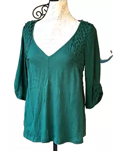 ETT TWA M KNIT TOP TSHIRT ANTHROPOLOGIE SUPER CUTE DETAILS BOHO FOREST GREEN - Picture 1 of 11